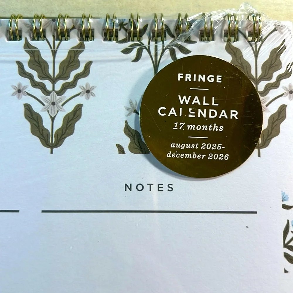 NWT Fringe Studio Elegant Gold and Cream Wall Calendar 17 Months
